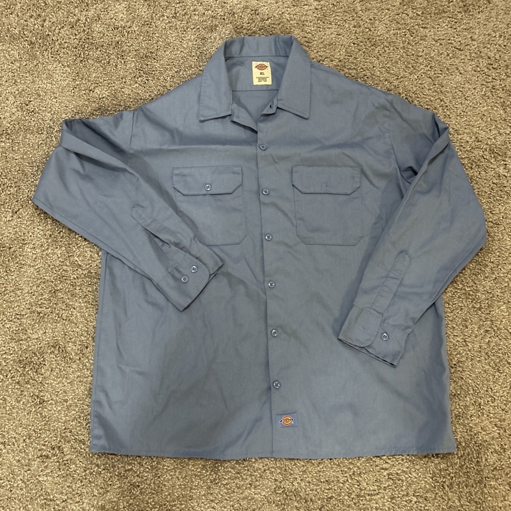 Dickies Shirt Mens XL Blue‎ Twill Long Sleeve Workwear Uniform Button Up USA
